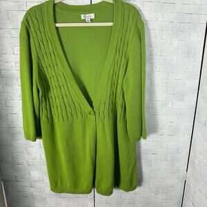 d&co women’s cardigan 3/4 sleeve cable knit top 1 button feminine 90s plus size
